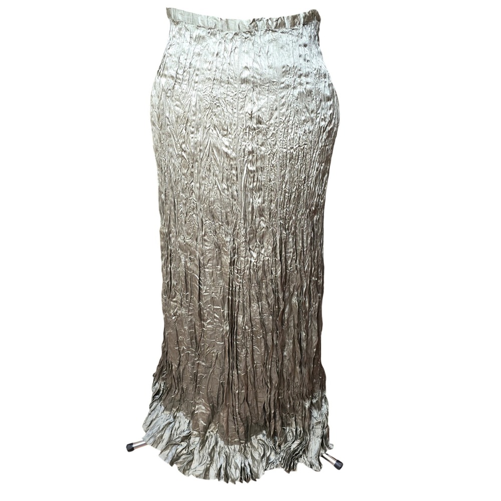 Soft Surroundings Silver Gray Crinkle Pleated Maxi Skirt Size M Boho